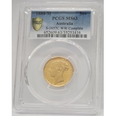 AUSTRALIA 1884 . ONE 1 SOVEREIGN . GOLD . MELBOURNE